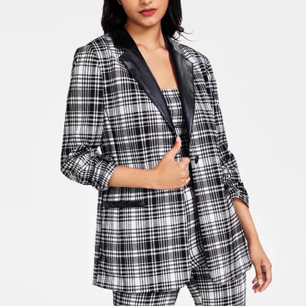 Plaid Black and White Women's Coat